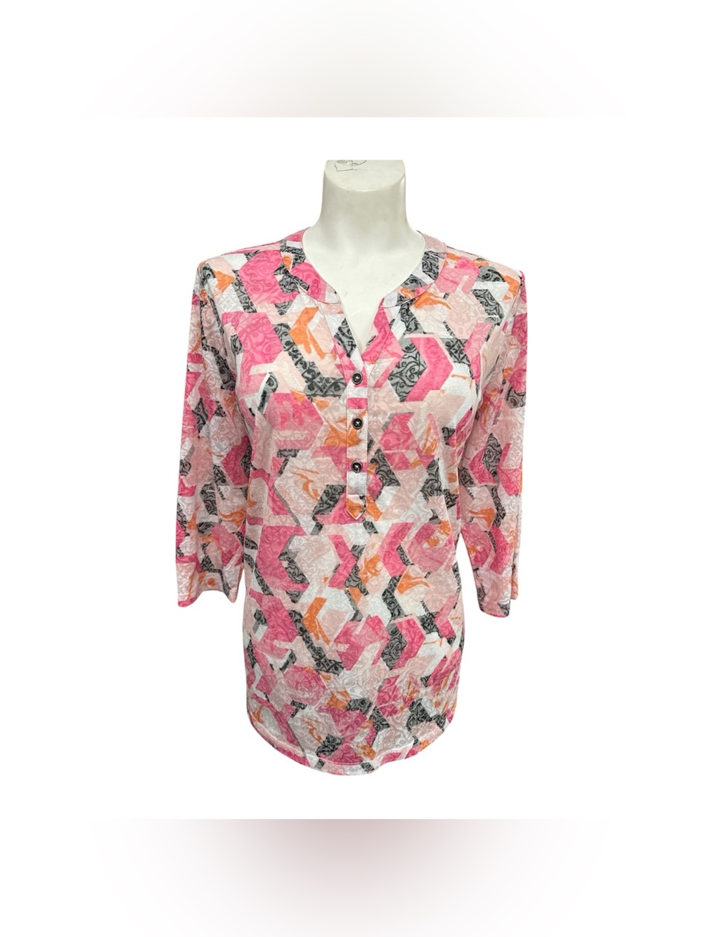 Northern Reflections Pink & Coral Chevron Split-Neck Tunic Size L